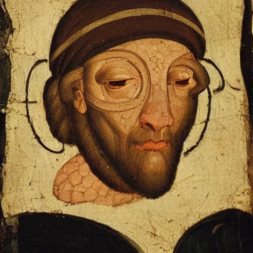Prompt: man with the head of a frog, medieval painting