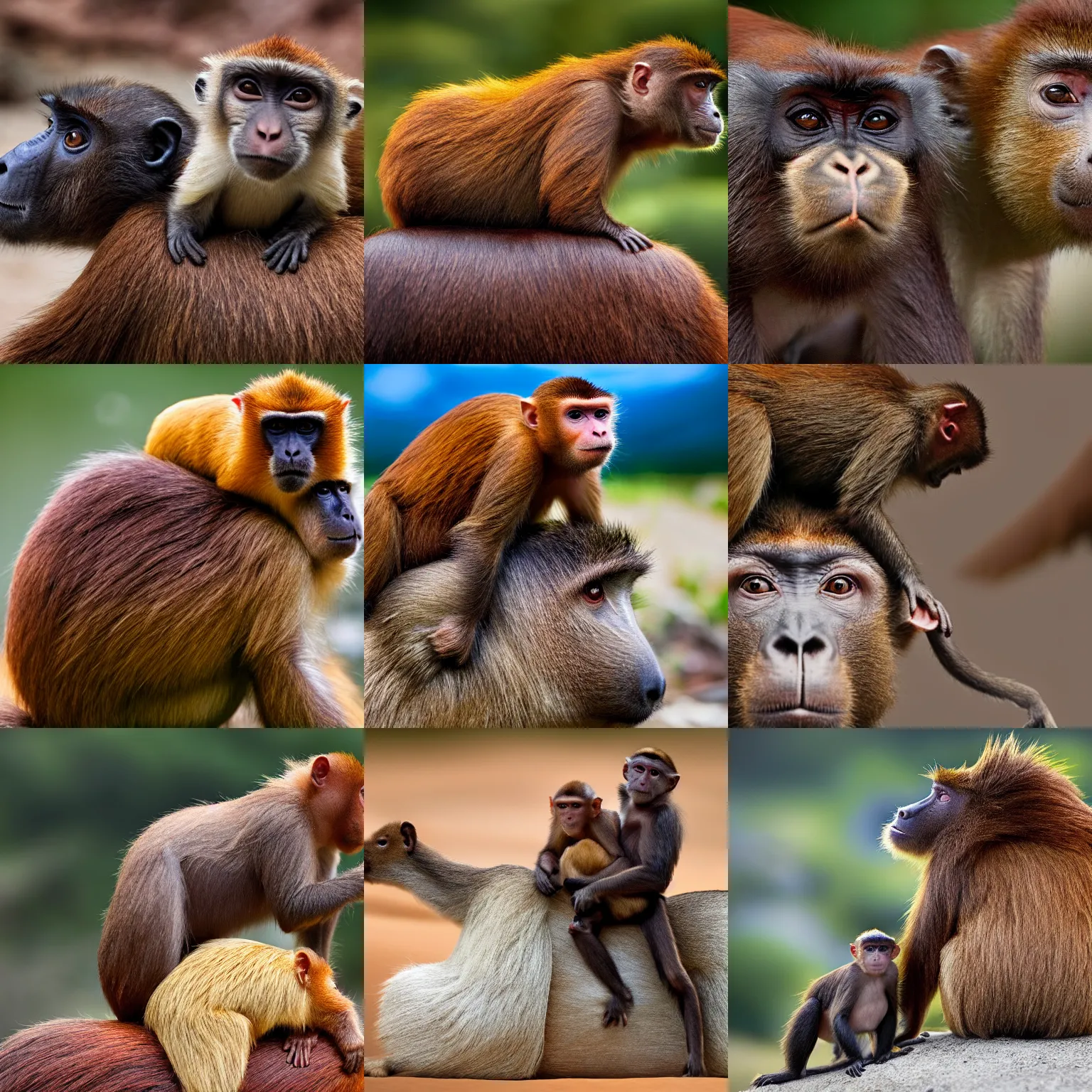 Prompt: a monkey on the back of a capybara, a microscopic photo by Pascal Dagnan-Bouveret, shutterstock contest winner, primitivism, national geographic photo, associated press photo, majestic