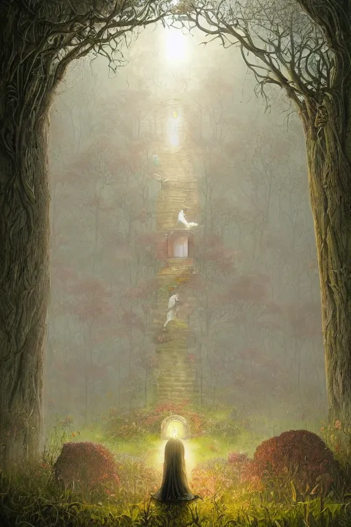 Image similar to faeries lady digital art painting fantasy by hubert robert and lee madgwick and roger dean and jacek yerka, dan mumford and alex grey style, soft lighting, 4 k hd wallpaper illustration character design concept joy atmospheric lighting