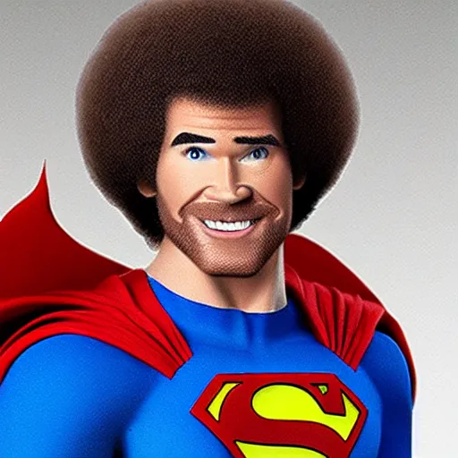 Prompt: bob ross as superman, realistic