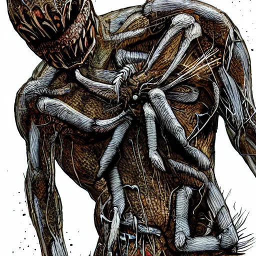 Prompt: Spiders breaking through skin. Body horror. Realistic