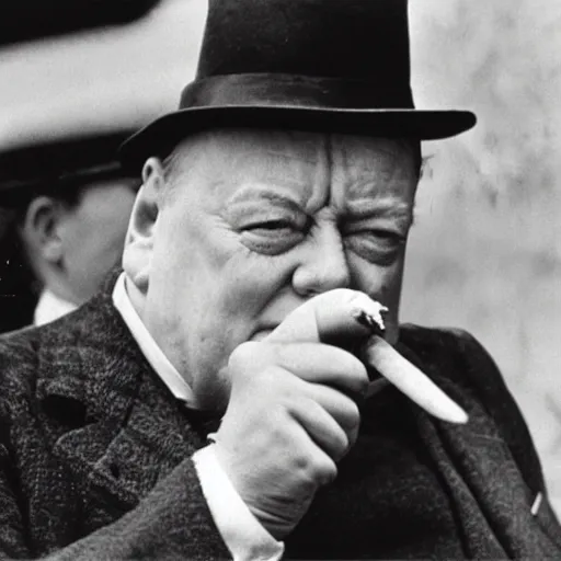 Prompt: Winston Churchill smoking a huge cigar