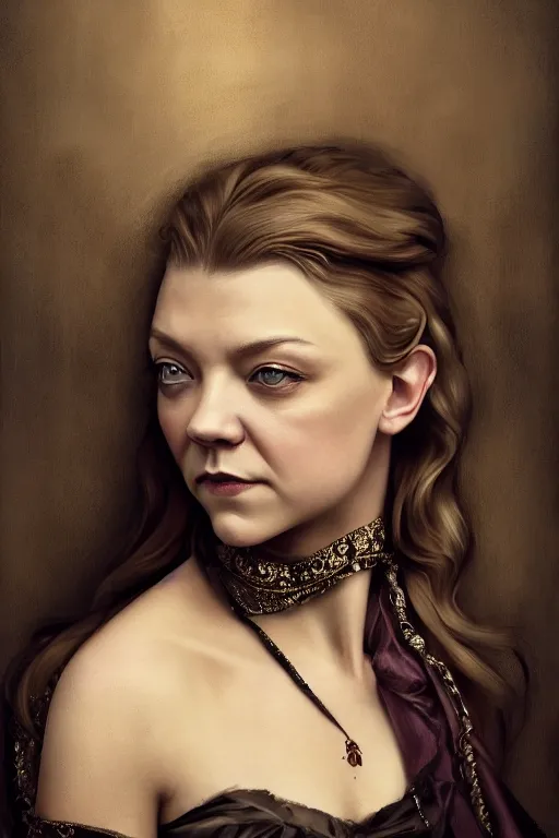 Prompt: a portrait of Natalie Dormer as an elegant beautiful dark bohemian vampire woman, smooth face, glamour shot, bored, illustration, dramatic lighting, soft details, painting oil on canvas, art nouveau, octane render, HDR, 4k, 8k, HD, by Edmund Blair Leighton, Brom, Charlie Bowater, trending on artstation,