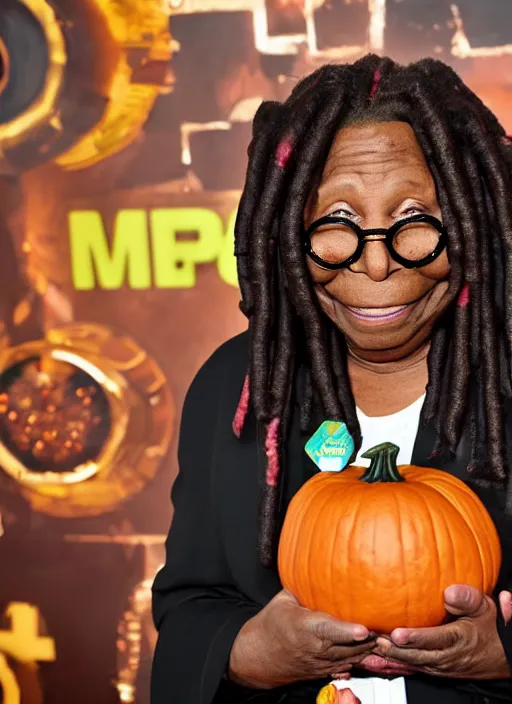 Image similar to whoopi goldberg goldberg the wrestler, fancy pumpkin surprise, mega lotto style, octane render farm