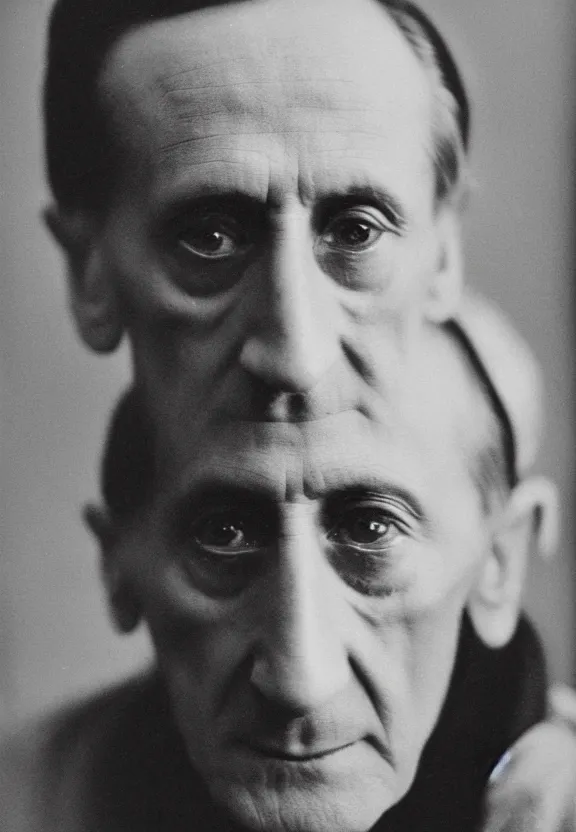 Image similar to a close - up casual photo of marcel duchamp with pensive eyes, 1 9 2 0 s monochrome snapshot, graflex 4 x 5, f 1. 8, 3 5 mm, ilford delta 3 2 0 0 pro