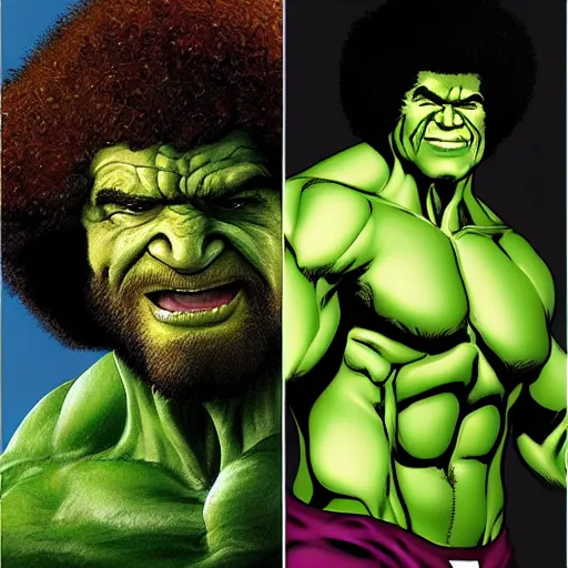 Image similar to photomanipulation of BOB ROSS as hulk, marvel