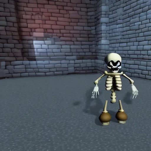 Image similar to A skeleton in the game Super Mario 64, unreal engine, highly detailed, 8k