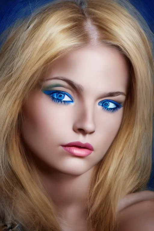 Prompt: young pretty woman portrait, blonde, blue eyes, hyper realistic, sharp focus