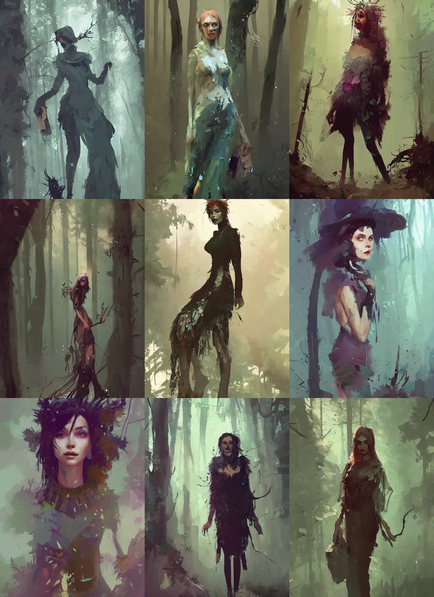 Prompt: a beautiful digital painting art of a full body portrait of a stylish forest witch, highly detailed, artwork by ismail inceoglu, craig mullins trending on artstation