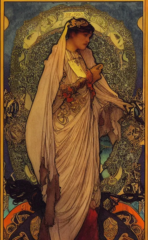 Image similar to the emperor, tarot, beautiful border, by alfons maria mucha, highly detailded