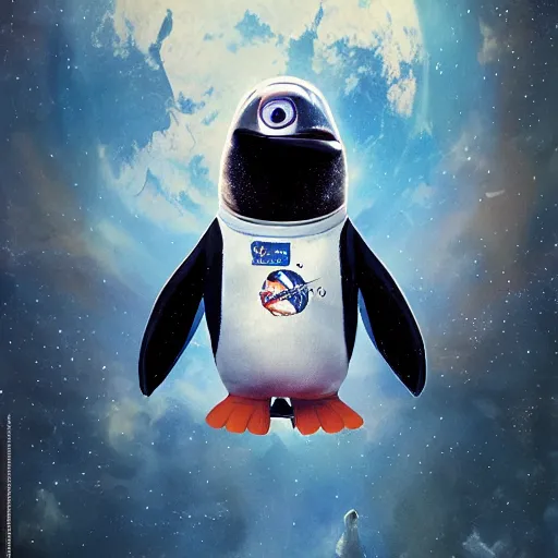 Prompt: astronaut penguin floating in space, movie by nuri iyem, james gurney, james jean, greg rutkowski, anato finnstark. pixar. hyper detailed, 5 0 mm, award winning photography