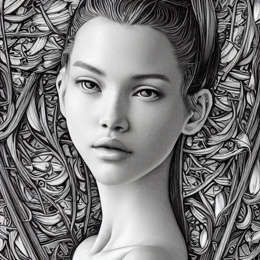 Image similar to a portrait of an incredibly beautiful, graceful, elegant, and sophisticated young blonde girl made of garlic, an ultrafine detailed illustration by james jean, intricate linework, bright colors, final fantasy, behance contest winner, vanitas, angular, altermodern, unreal engine 5 highly rendered, global illumination, radiant light, detailed and intricate environment