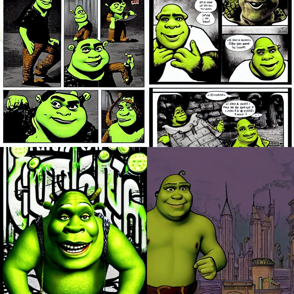 Prompt: shrek, in style of sin city