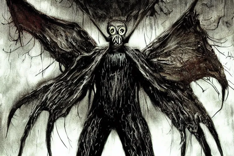 Image similar to mad horror painting of mothman by ben templesmith