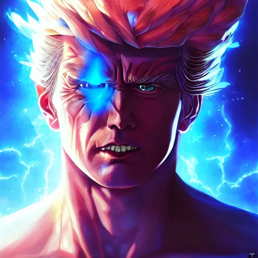 Prompt: anime portrait of the terminator as a shaman yedi using dark force to eliminate trump as an anime antagonist by Stanley Artgerm Lau, WLOP, Rossdraws, James Jean, Andrei Riabovitchev, Marc Simonetti, and Sakimichan, trending on artstation