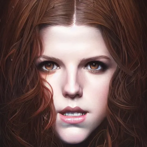 Image similar to a portrait of anna kendrick as a sorceress, urban motifs, intricate, elegant, highly detailed, digital painting, trending on artstation, concept art, smooth sharp focus, illustration, art by artgerm and greg rutkowski