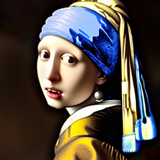 Image similar to girl with a pearl earring by johannes vermeer, by h r giger, trending on artstation