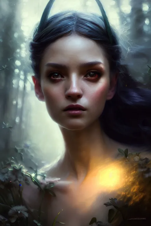 Image similar to cinematic shot of an epic portrait of a fairy dressed in military clothes, shiny skin, beautiful eyes, beautiful, small details, night setting, realistic poster with volumetric light from craig mallism, artgerm, jeremy lipkin and michael garmash, unreal engine, radiant light, detailed and complex environment, digital art, trends at art station, a masterpiece