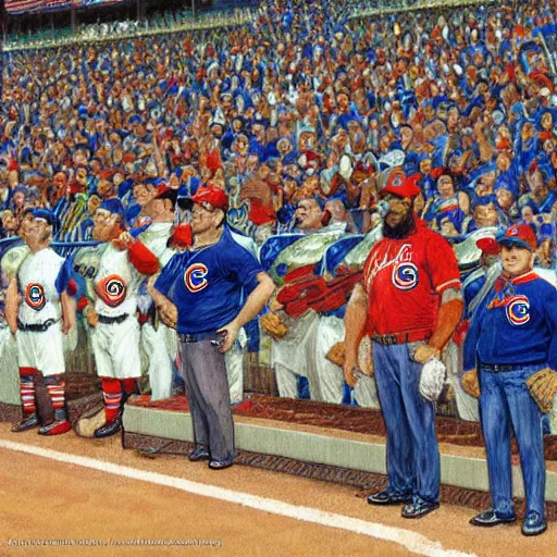 Prompt: turtle singing national anthem at chicago cubs game, by normal rockwell