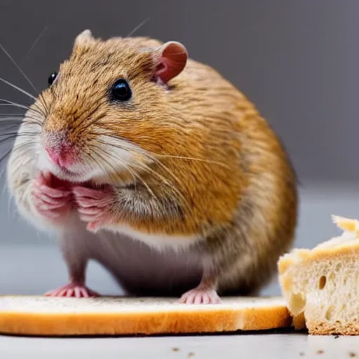 Image similar to Gerbil with its head stuck in a piece of bread