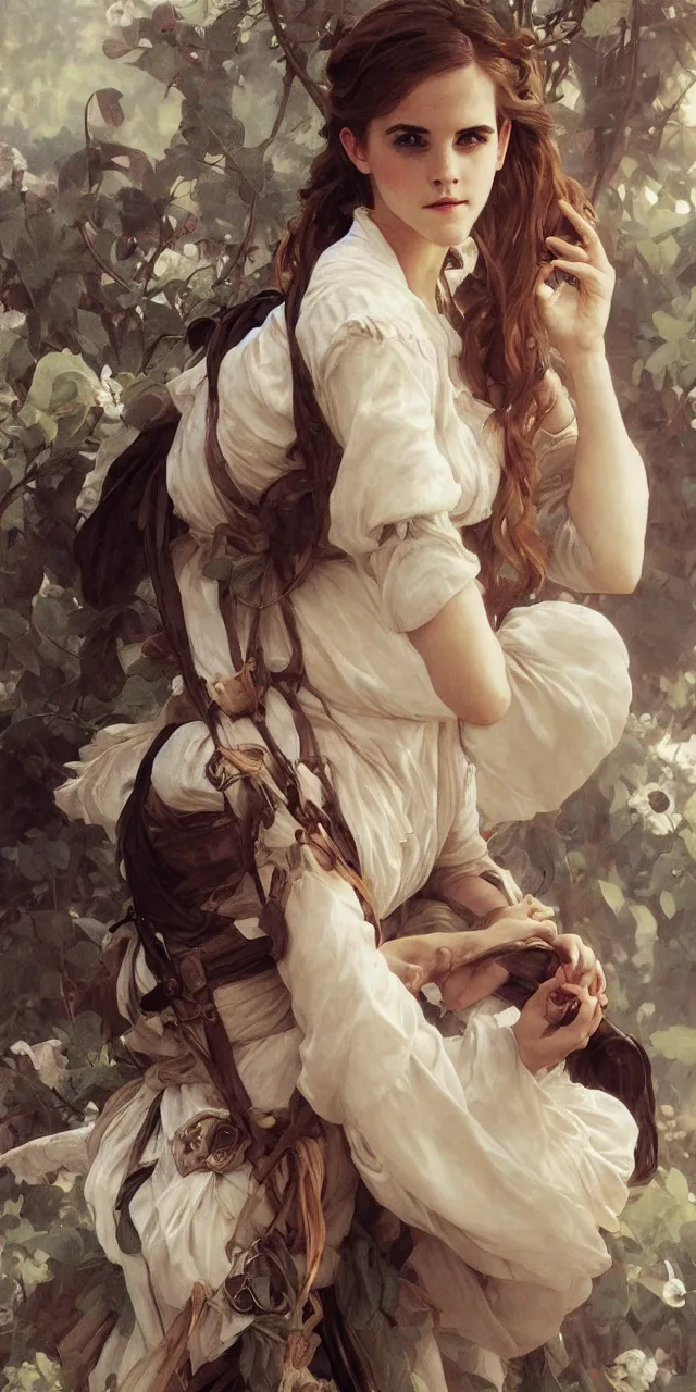 Prompt: emma watson southern belle style artgerm greg rutkowski alphonse mucha william adolphe bouguereau canon fujifilm sony alpha nikon adam arkapaw david bailey