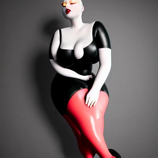 Image similar to a curvy feminine pale goth cutie with a thin waist in a red-black rubber tight tube-top dress and black rubber stockings, cgsociety, photorealistic, sublime-comfy-elegant ambience, 16k, smooth, sharp focus, trending on ArtStation, volumetric lighting, fully clothed, worksafe