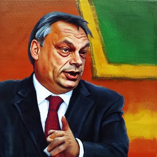 Image similar to viktor orban giving away cash, oil painting