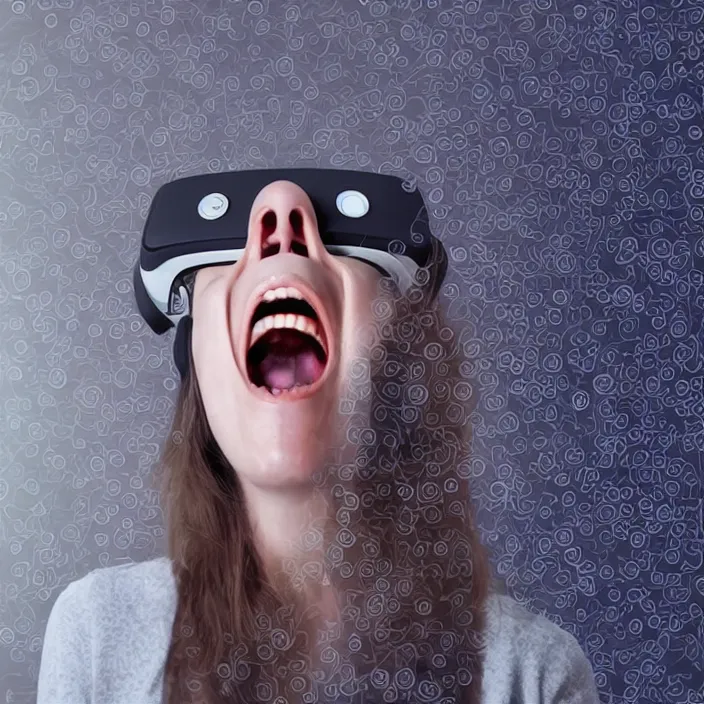 Image similar to Portrait of a non-existent person screaming to be let out of virtual reality, generated by an AI trained only on portrait images created by other AI systems