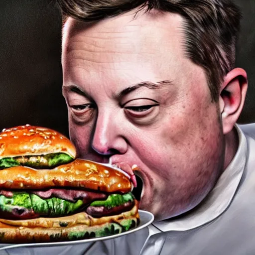 Image similar to stunning award winning hyperrealistic hdr 8 k highly detailed portrait photo of morbidly obese elon musk eating a rocket