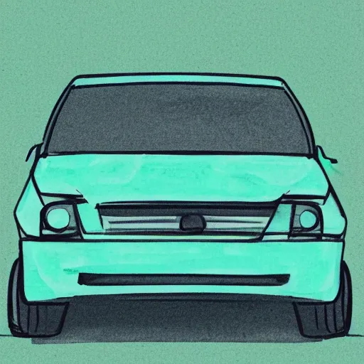 Prompt: a car, sea green palette, sketch, graphical, flat