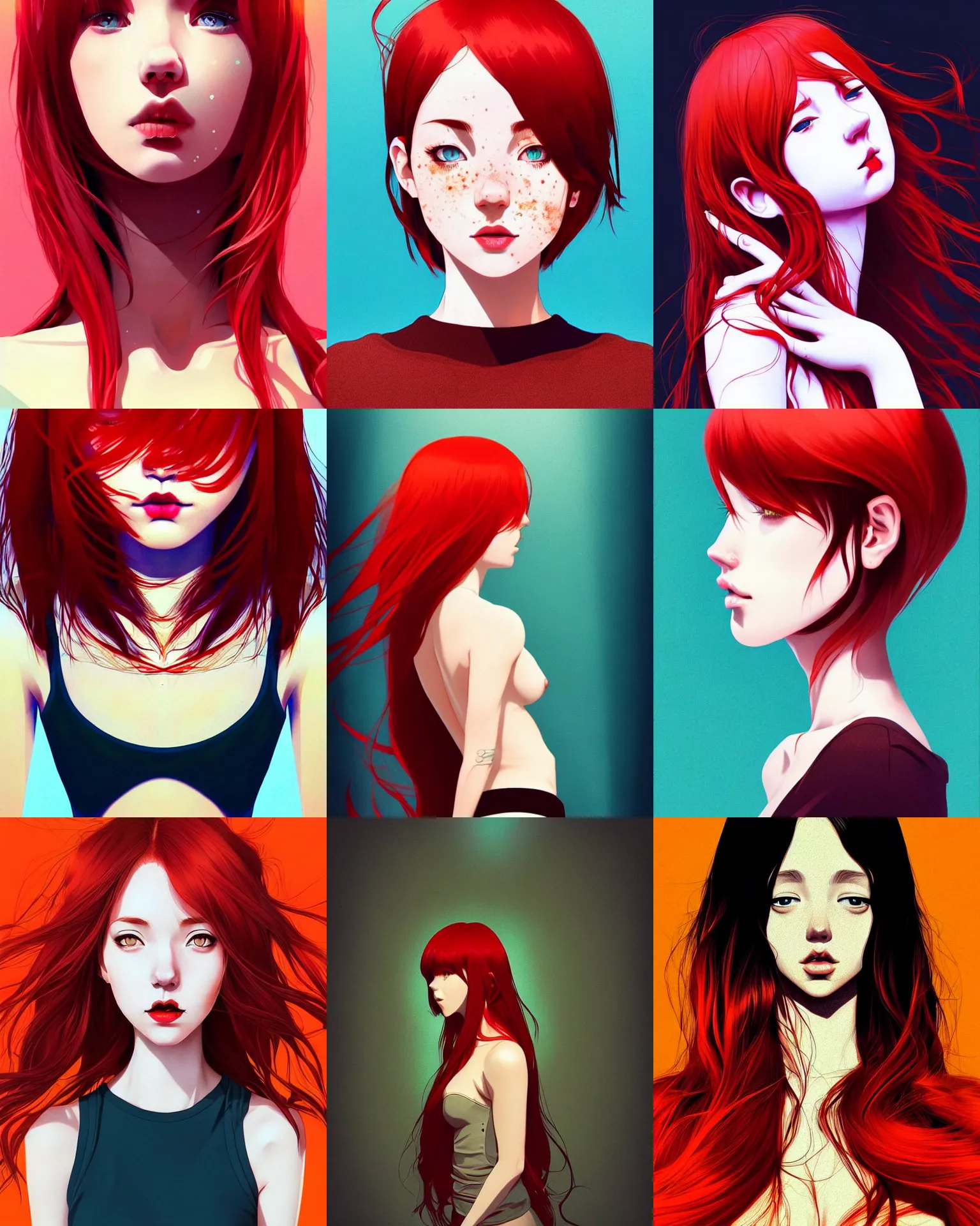 Prompt: a full body picture of a pretty!!!! woman with red hair and freckles by ilya kuvshinov!, miho hirano, psychedelic!!!!, acidwave, digital art, dramatic lighting, dramatic angle