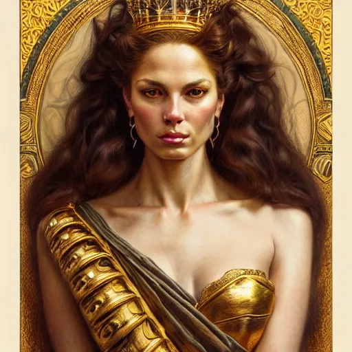 Prompt: highly detailed portrait of a majestic lioness queen in the form of a beautiful woman. d & d. art by donato giancola, eugene delacroix, anna dittmann, alberto vargas. trending on artstation, intricate details, energetic composition, golden ratio, concept art, illustration, elegant art, global illuminaition