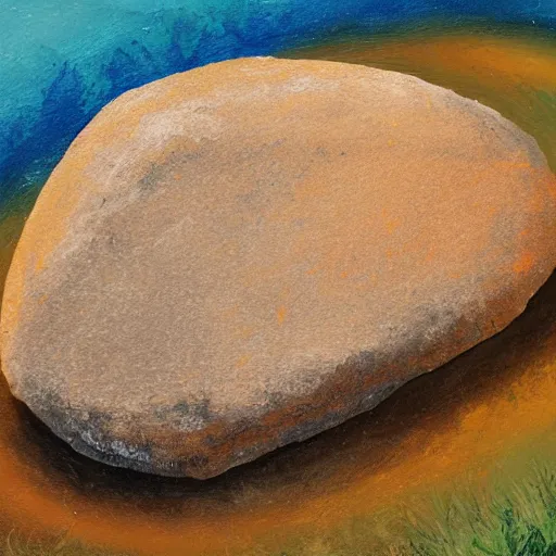 Prompt: an aisolated rock made of love, hard brush painting