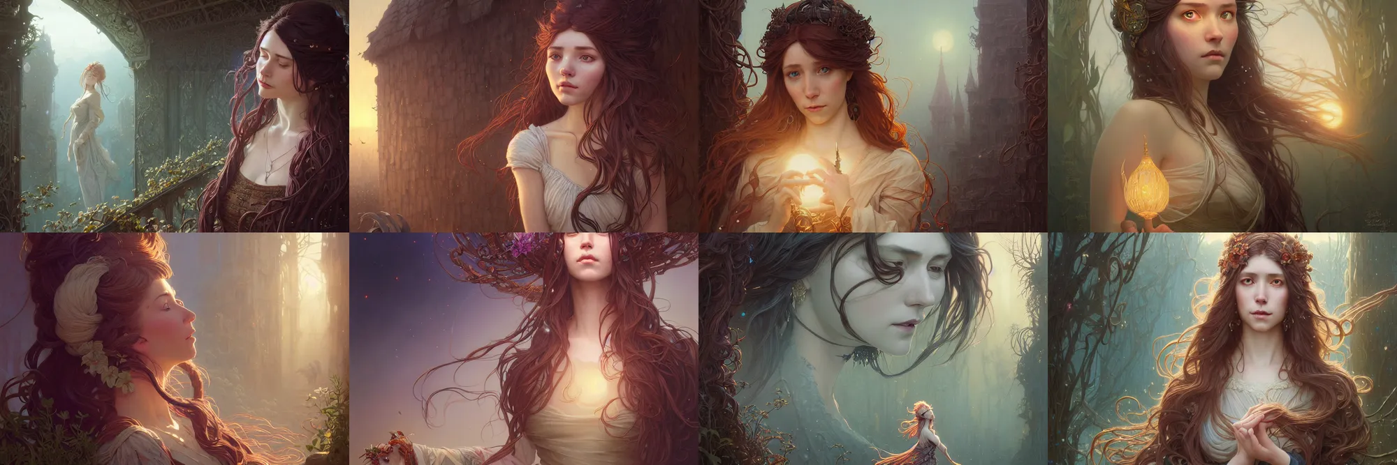 Image similar to highly detailed portrait of a woman with long hairs, stephen bliss, unreal engine, fantasy art by greg rutkowski, art nouveau, loish, rhads, ferdinand knab, makoto shinkai and lois van baarle, ilya kuvshinov, rossdraws, tom bagshaw, alphonse mucha, global illumination, radiant light, detailed and intricate environment