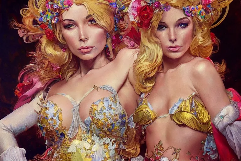 Prompt: a beautiful realistic painting of isabelledeltore in the 1 9 8 0 s carnival in the city of sydney, australia intricate, elegant, highly detailed, digital painting, artstation, concept art, by krenz cushart and artem demura and alphonse mucha