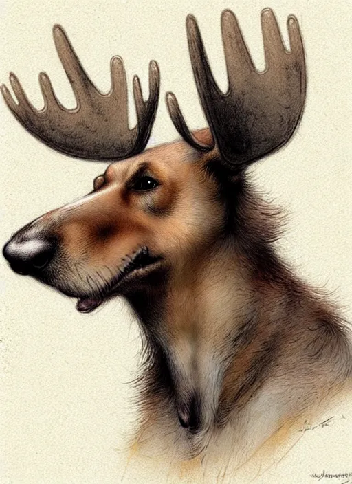 Prompt: cute dog moose, muted colors, by jean - baptiste monge