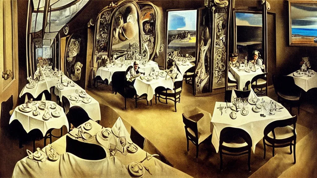 Image similar to the restaurant, pov 1 inch from the floor, photographed by Salvador Dalí