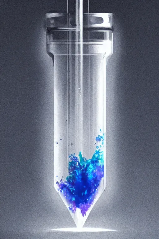 Prompt: concept art of an apple computer dietary supplement in a transparent bottle filled with blue magenta iridescent liquid, by greg rutkowski, black and white tones, white background, digital painting, artstation, concept art, smooth, sharp foccus ilustration hq