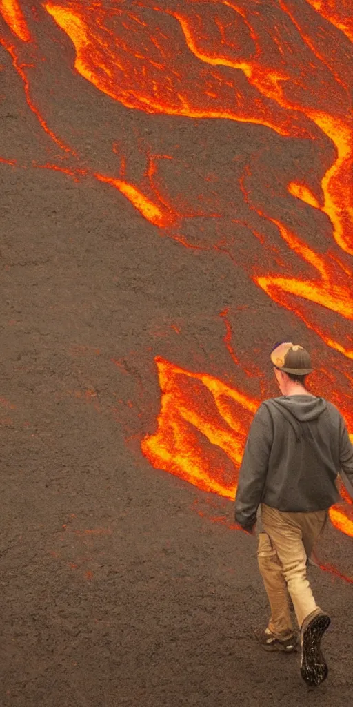 Image similar to a man walking in ((((lava))))