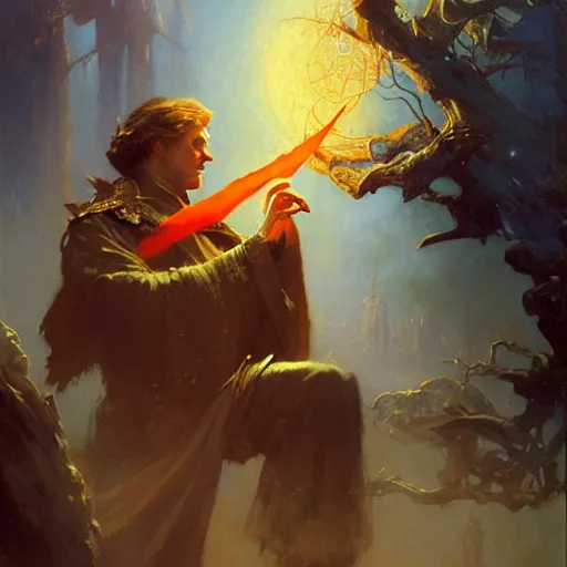 Image similar to stunning male wizard casting his shadow spell, highly detailed painting by gaston bussiere, craig mullins, j. c. leyendecker, 8 k