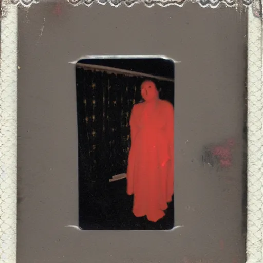 Image similar to Creepy ghost in motel room, red carpet | vintage scratched polaroid photo