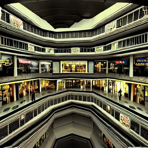 Prompt: hyperrealism photography computer simulation visualisation of parallel universe mall in surreal scene from art house movie from nefuturistic sci - fi setting by caravaggio rendered in mandelbulb 4 d