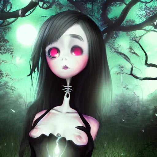 portrait of beautiful darkness witch 3D anime girl,, Stable Diffusion