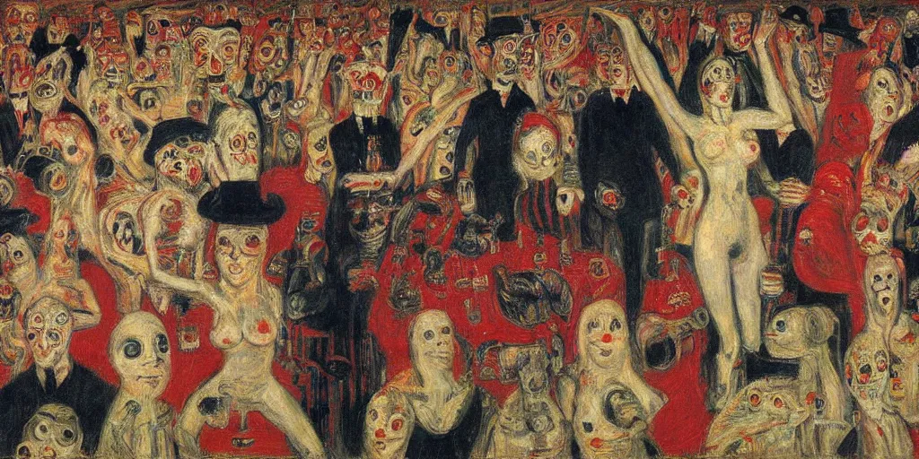 Prompt: the vile vivisectors. james ensor. ( 1 9 2 5 ) oil on canvas