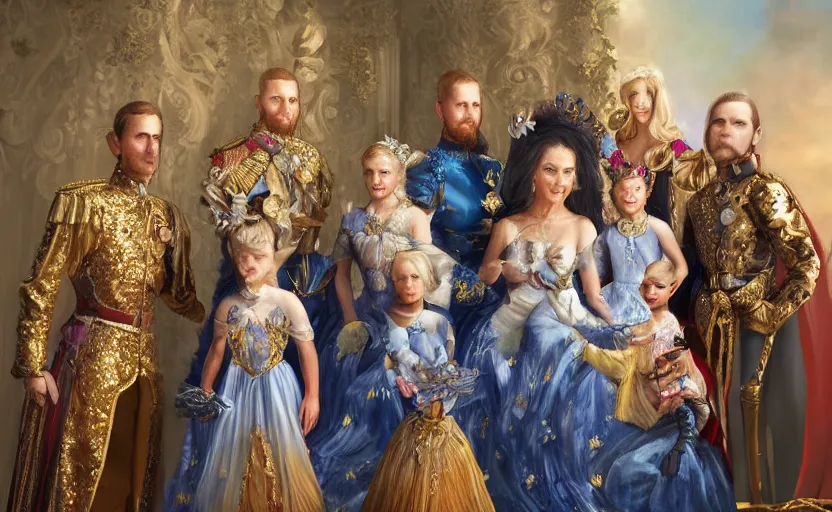 Image similar to portrait of a fantasy royal family, ultra realistic, oil painting, digital art, high detail, photorealistic