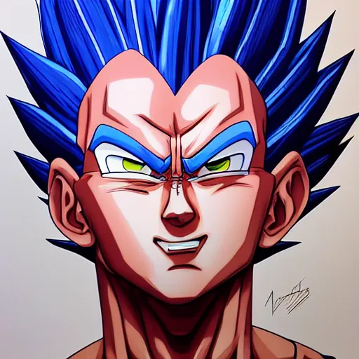 Image similar to portrait of vegeta, realistic, by artgerm