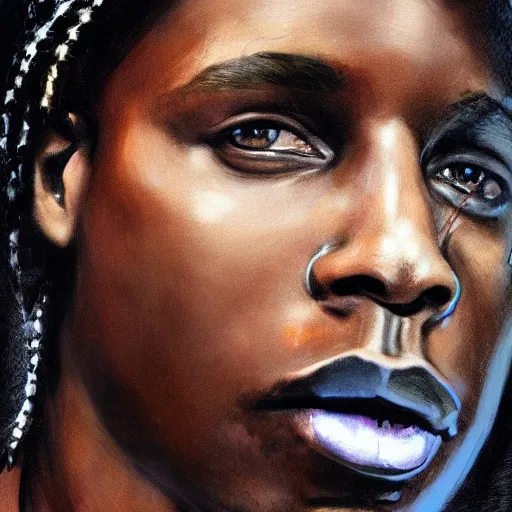 Image similar to asap rocky in the style of keith thompson, magic the gathering art, detailed portrait