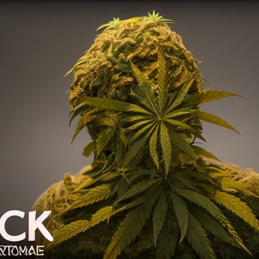 Image similar to Humanoid in the shape of a cannabis plant, realistic artstyle, wide shot, dramatic lighting, octane render, hyperrealistic, high quality, highly detailed, HD, beautiful, cinematic, 8k, unreal engine, facial accuracy, symmetrical