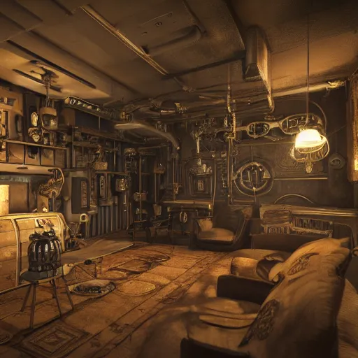 Image similar to steampunk room from year 2 4 5 5 octane render