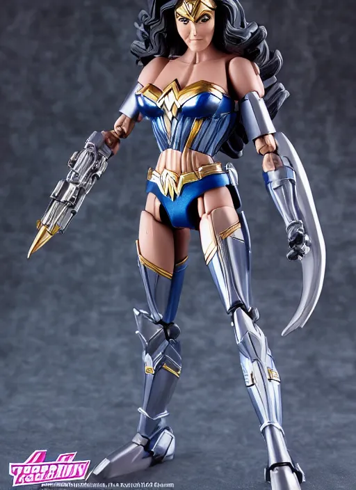 Image similar to transformers decepticon lynda carter's wonder woman action figure from transformers : kingdom, pvc figurine, symmetrical details, gunpla, android, robot girl, by hasbro, takaratomy, tfwiki. net photography, product photography, official media